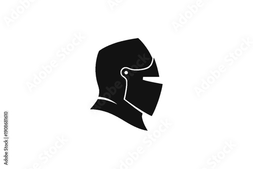 Knight's Helmet Silhouette: A minimalist, high-contrast depiction of a knight's helmet, representing strength, protection, and the historical legacy of chivalry.