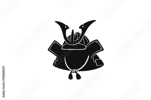 The Samurai's Crest: A minimalist representation of a samurai helmet, emblematic of courage and heritage, poised against a backdrop of stark white.