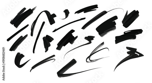 Isolated black vector hand print illustration set featuring office tools and steel scissors icons designed as a paper clip symbol for business equipment