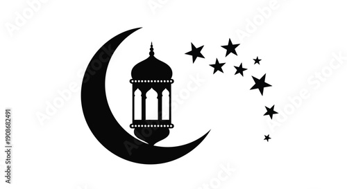 Vector illustration of a mosque silhouette in Istanbul, featuring iconic architecture and domes as a cultural travel symbol for religion and tourism