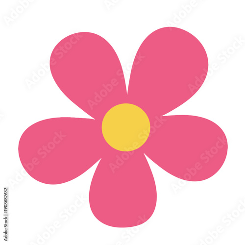 Pink flower with yellow center in simplistic design  
