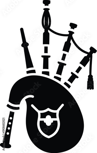 Bagpipe, woodwind musical instrument silhouette icon. 