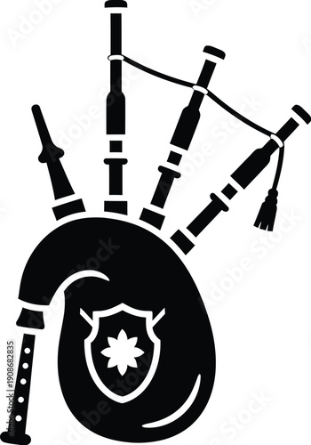 Bagpipe, woodwind musical instrument silhouette icon. 