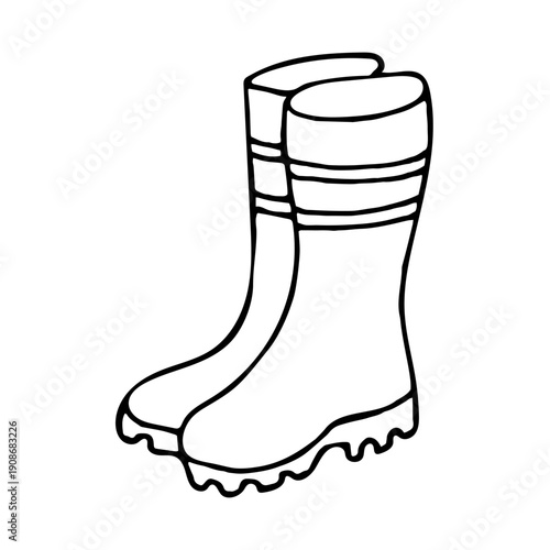 Rubber boots, simple black and white doodle vector hand drawn isolated.