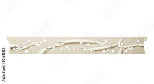 Blank punctured tape strip mockup, small holes, straight layout, damaged surface, isolated on white background,