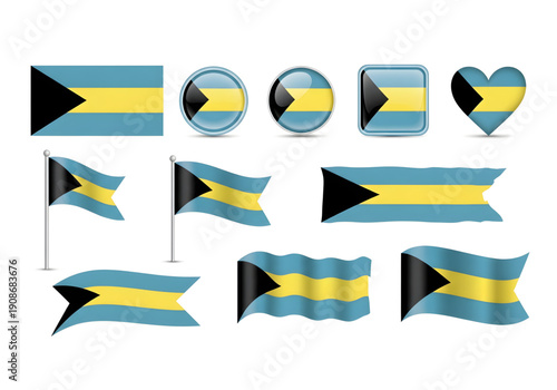 Принти на полотні Bahamas flag with aquamarine and yellow horizontal stripes and black triangle se