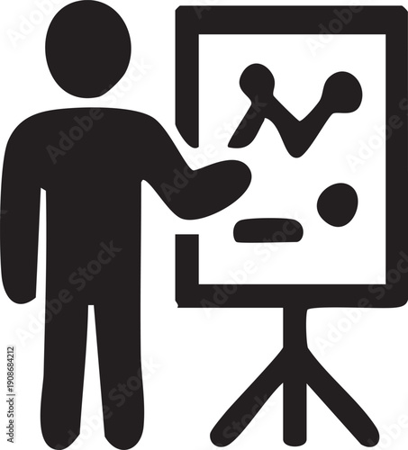 Set of black silhouette pictograms featuring a businessman at a computer and a family with a baby to represent a professional office concept
