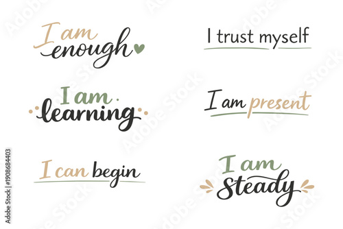 Motivational affirmations collection on self-acceptance and personal growth