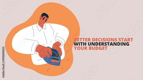 Cartoon vector illustration of a businessman opening an empty wallet and looking sad, symbolizing financial difficulties, disappointment, and economic stress