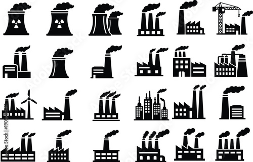 Silhouettes of Industrial Factories and Power Plants vector illustration
