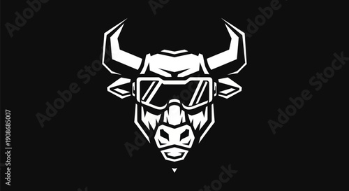 Bull head wearing futuristic glasses