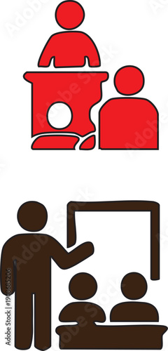 Vector set of kitchen icons and business people symbols featuring a silhouette pictogram design of a worker woman and businessman figure in an office concept illustration.