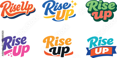 Clean modern holiday banner illustration displaying modern lettering logo set for Rise Up ready for commercial use, six