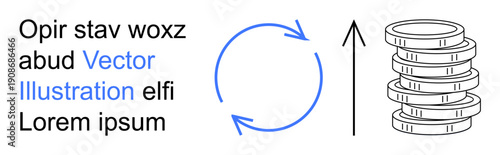 Sustainability, eco-friendly practices, financial savings, circular economy, monetary recycling, investment growth. Circular arrows and coin stack . Sustainability and eco-friendly practices concept
