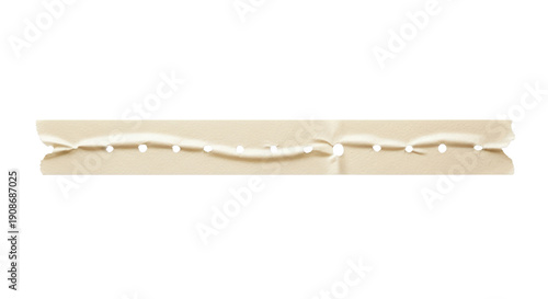 Blank punctured tape strip mockup, small holes, straight layout, damaged surface, isolated on white background,