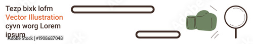 Business strategy, competition, analysis, conflict resolution, investigation, research. Features boxing gloves, lines and magnifying glass. Competition and analysis concepts