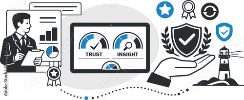 Modern minimal flat vector conceptual collage, crisp hard edges, consistent THIN outline stroke, rounded corners where needed,