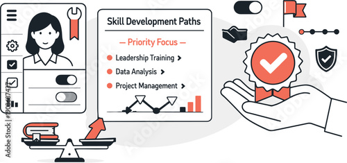 Modern minimal flat vector conceptual collage, crisp hard edges, consistent THIN outline stroke, rounded corners where needed,