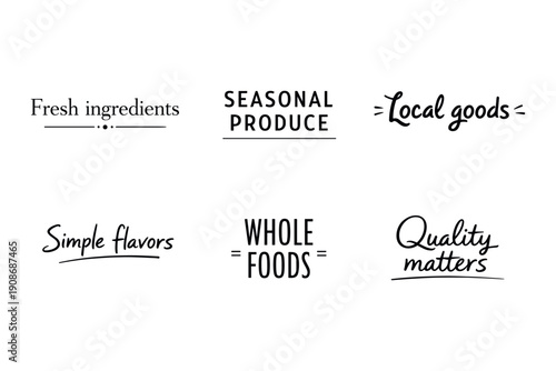 Fresh ingredients and seasonal produce signs with simple flavors and quality emphasis