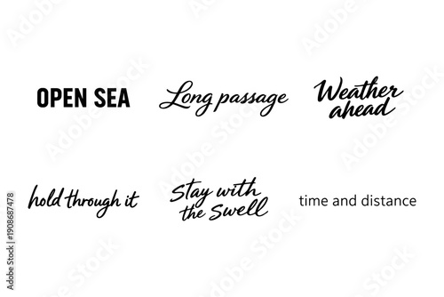 Nautical phrases in elegant calligraphy on a white background