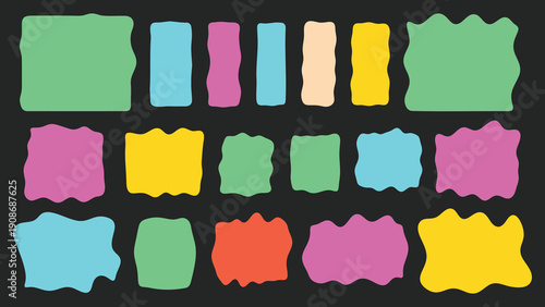 A colorful collection of abstract shapes on a dark background