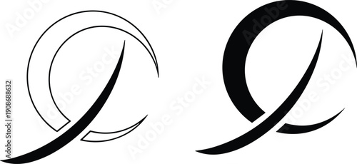 Vector illustration of abstract circular ribbon motif icons in black-and-white minimalist design symbolizing branding, identity, and modern decorative art