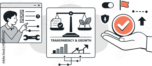 Business strategy and growth with transparency and checklist management concept
