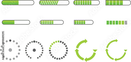 Green loading and progress bar icons collection