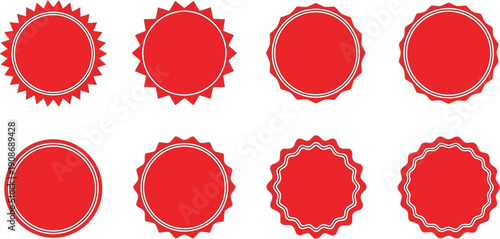 Red blank circular badges and sale seals collection