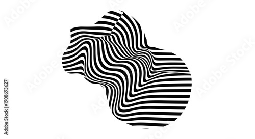 A close-up vector illustration of a wavy striped animal shape from a frontal viewpoint, showcasing dynamic pattern and abstract design in a clean environment.