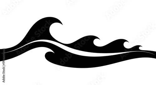 Vector illustration of ocean waves crashing on the shoreline viewed from a high perspective in a serene environment