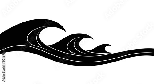 Crashing wave vector illustration of ocean wave with water, splash, and spray in a dynamic, flowing motion from a side viewpoint