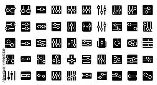 Modern vector UI control icons for adjustment, settings, and equalizer functions, ideal for digital interface design and multimedia applications