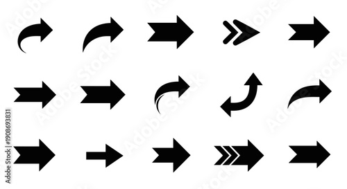A diverse collection of black vector arrow icons, perfect for enhancing web design, user interfaces, navigation, and modern graphic design projects