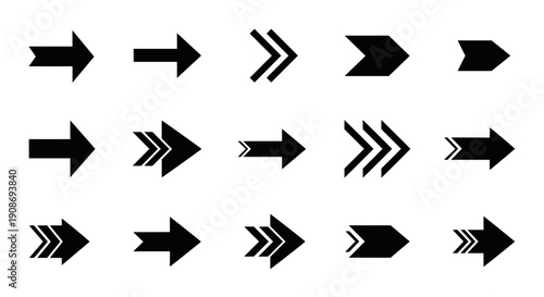 Arrow vector graphics collection, a diverse set of directional icons for various design and navigation needs, modern ui elements