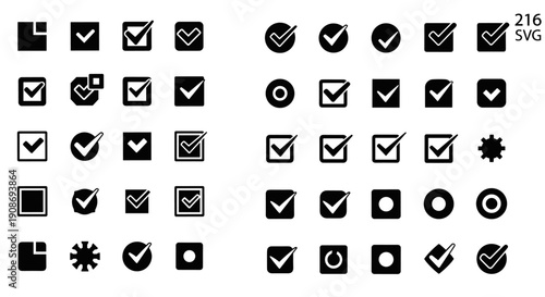 Comprehensive collection of versatile checkmark vector icons for verification, completion, and task success across various digital interfaces