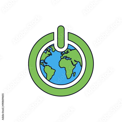 Global Power Button Icon Eco-friendly Technology and Sustainable Earth Symbol