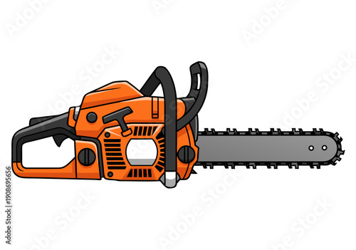 Orange Chainsaw Vector Illustration Powerful Tool for Wood Cutting and Landscaping Tasks