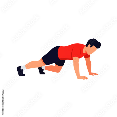 Flat vector illustration of a man performing a bear crawl exercise. This dynamic bodyweight movement is excellent for core strength and full-body workout, representing fitness and an active lifestyle.