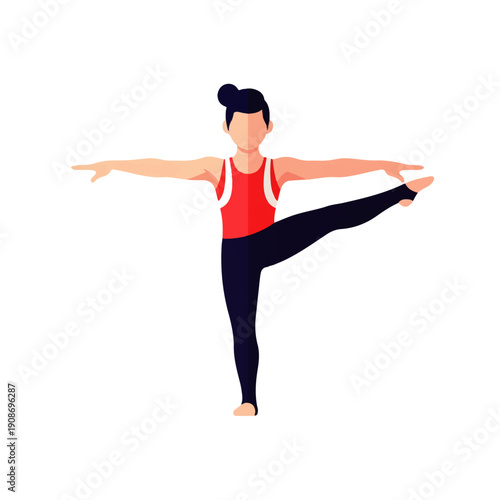 Flat illustration of a person in a challenging yoga balancing pose, showcasing flexibility, strength, and mindfulness. Ideal for health, wellness, and fitness concepts.