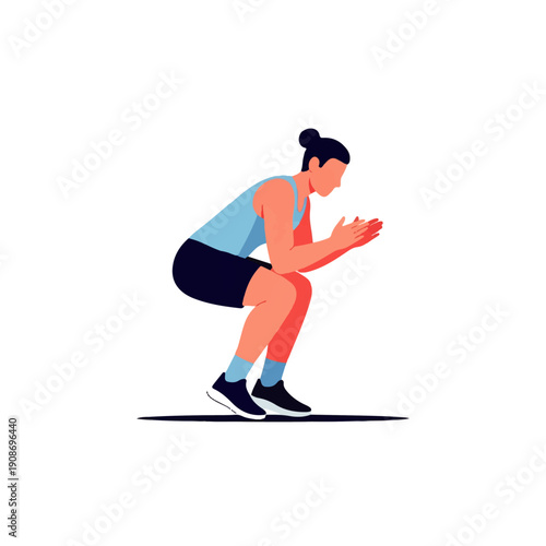 Minimalist illustration of a person performing a squat exercise, focusing on fitness and healthy lifestyle.