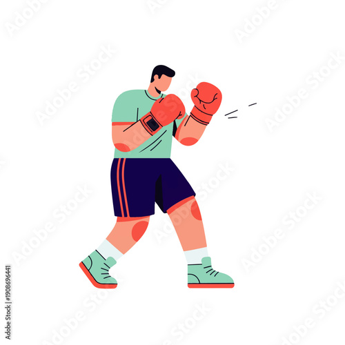 A strong male boxer in a dynamic fighting stance, wearing gloves and sportswear. This modern illustration represents combat sports, fitness, and determination.