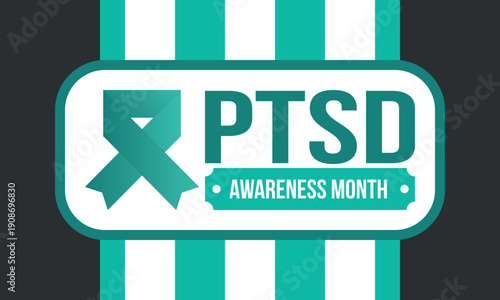 PTSD Awareness Month in June. Post Traumatic Stress Disorder. Celebrated annual in United States. Medical health care and awareness design. Poster, card, banner and background. Vector illustration