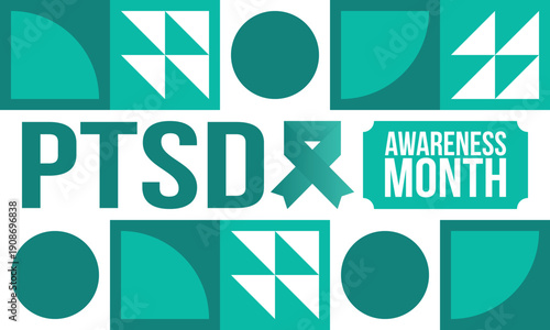 PTSD Awareness Month in June. Post Traumatic Stress Disorder. Celebrated annual in United States. Medical health care and awareness design. Poster, card, banner and background. Vector illustration