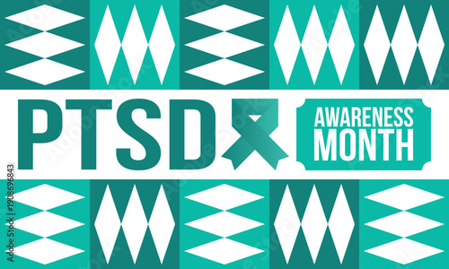 PTSD Awareness Month in June. Post Traumatic Stress Disorder. Celebrated annual in United States. Medical health care and awareness design. Poster, card, banner and background. Vector illustration