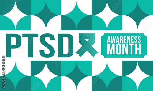 PTSD Awareness Month in June. Post Traumatic Stress Disorder. Celebrated annual in United States. Medical health care and awareness design. Poster, card, banner and background. Vector illustration