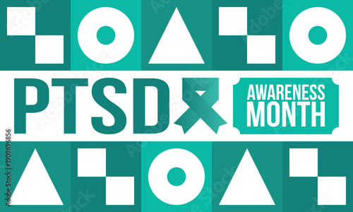 PTSD Awareness Month in June. Post Traumatic Stress Disorder. Celebrated annual in United States. Medical health care and awareness design. Poster, card, banner and background. Vector illustration