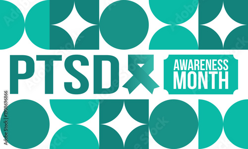 PTSD Awareness Month in June. Post Traumatic Stress Disorder. Celebrated annual in United States. Medical health care and awareness design. Poster, card, banner and background. Vector illustration