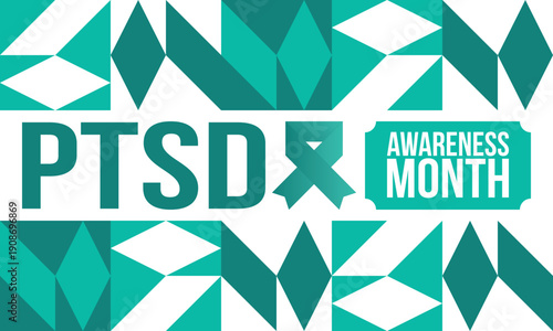 PTSD Awareness Month in June. Post Traumatic Stress Disorder. Celebrated annual in United States. Medical health care and awareness design. Poster, card, banner and background. Vector illustration