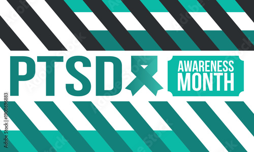 PTSD Awareness Month in June. Post Traumatic Stress Disorder. Celebrated annual in United States. Medical health care and awareness design. Poster, card, banner and background. Vector illustration